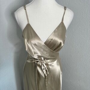 Birdy Grey Cindy satin wrap maxi dress champagne women's‎ size large